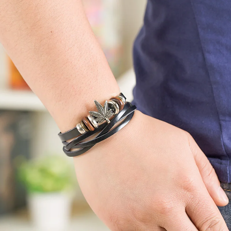 Alibaba оптовая продажа модная подвеска с Кленовым листом браслет из натуральной