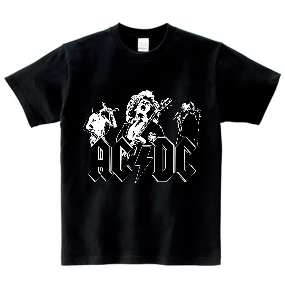 Прохладный для больших мальчиков и девочек, принт группа AC/DC Футболка в стиле рок с круглым вырезом и коротким рукавом Acdc Графический Heavy с металлическими наконечниками; футболка; детская одежда; футболки для грудничков NN