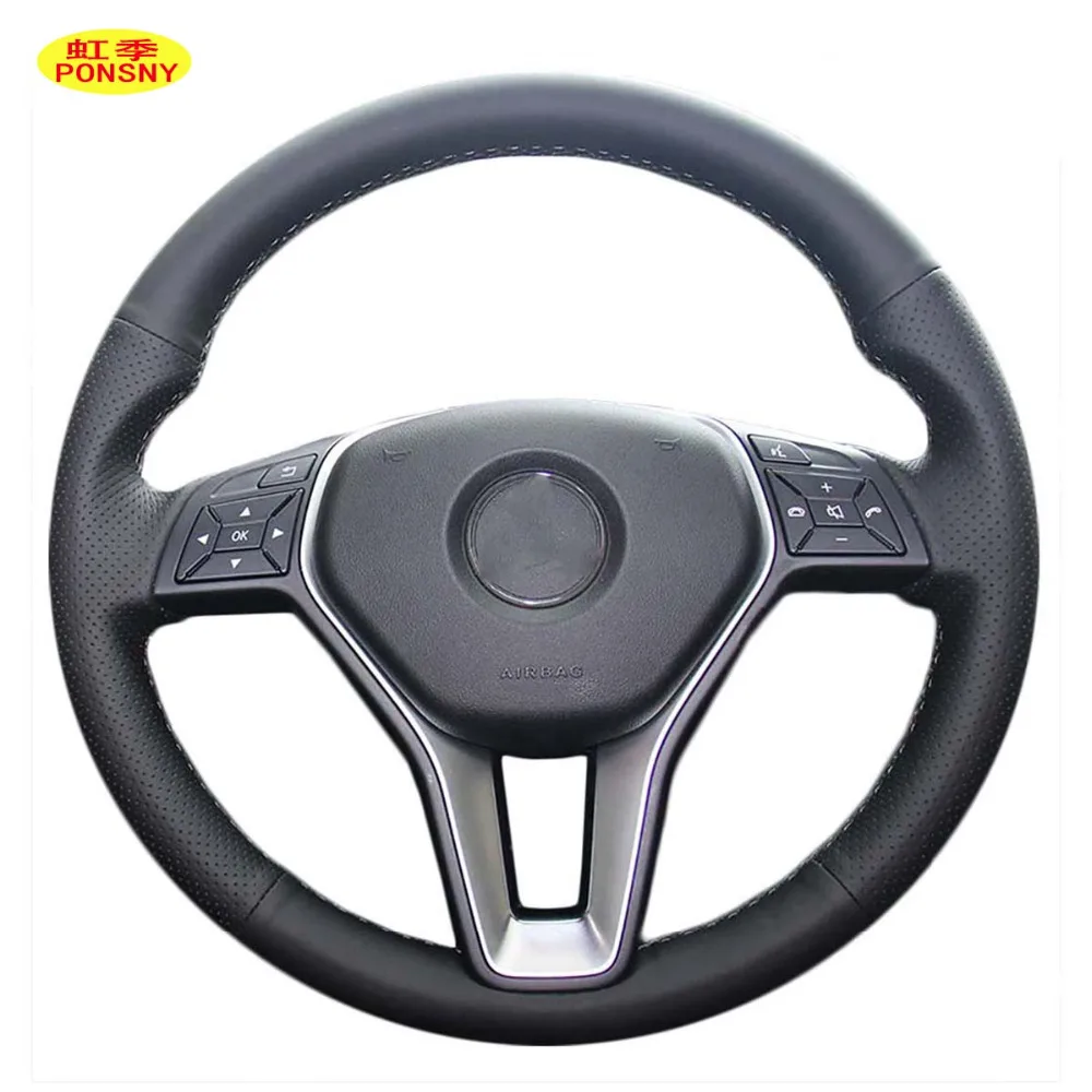 

PONSNY Car Steering Covers Case for Benz B180 B200 B260 GLK260 GLK300 Auto Hand-stitched Steering Genuine Leather Cover