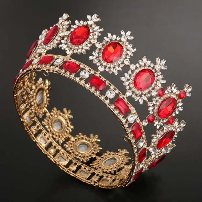 Королевская королевская диадема, Европейский Золотой Кристалл, диадема, короны для невесты, полный круг, головной убор, украшение для волос, свадебные аксессуары для волос, LB