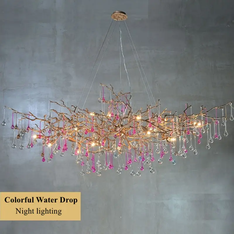 Новое поступление медные цветные люстры освещение капли воды lustre de cristal салон медные avize салон люстры потолочные