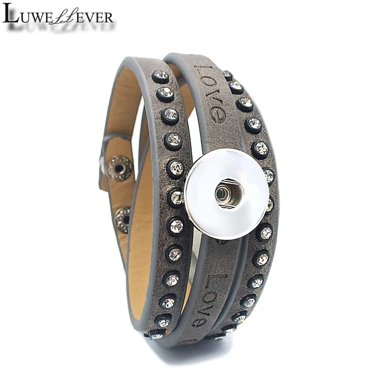 Женский и мужской браслет из ПУ кожи со сменными кристаллами|charm jewelry|18mm snaps18mm snap