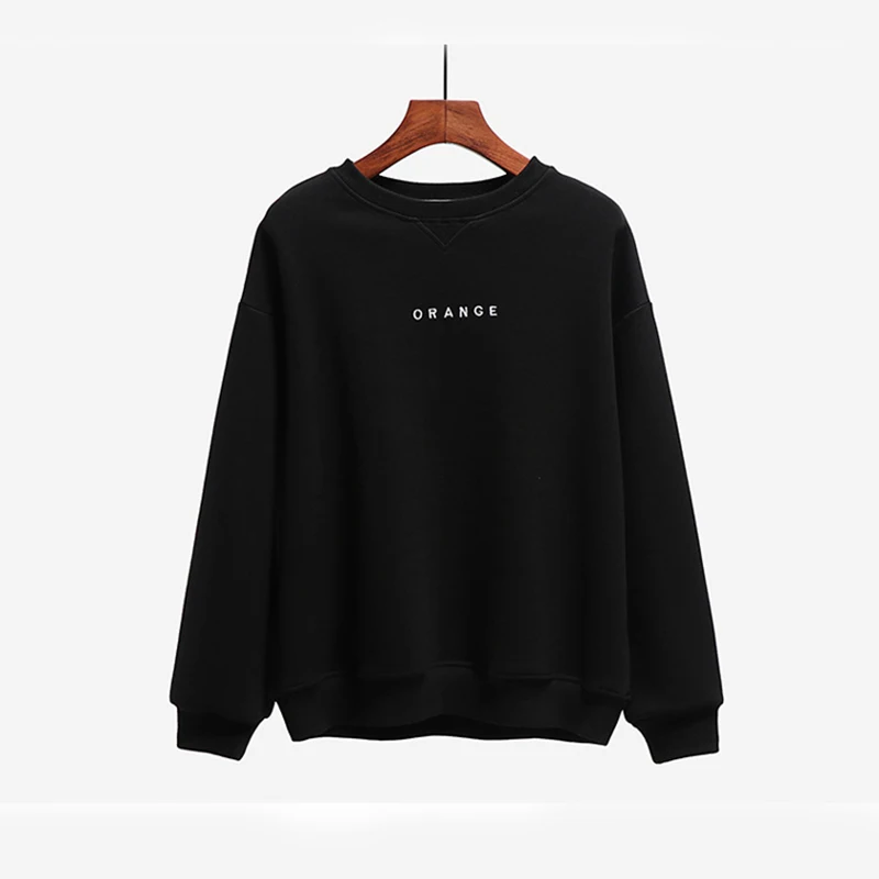 Ordifree Autumn Winter Women Hoodies and Sweatshirt Warm Fleece Letter Print Casual Sweatshirt Pullover - Цвет: Black