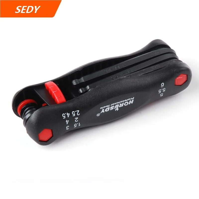 Набор складных шаровых ключей SEDY 9 в 1 с резиновой рукояткой, метрический шестигранный ключ, набор ручных инструментов для ремонта велосипеда