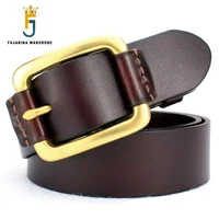 fajarina quality pure cow skin leather mens brass clasp buckle cowhide luxury casual belts for men can use for 10 years nw0128