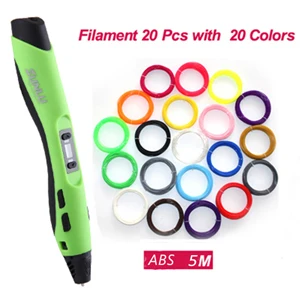 Green-20pcs-ABS-5M Sunlu SL-300 3D ручка печать с 20 шт. печатные нити пластик 100 м 1,75 мм ABS Защита температуры 3D ручки принтер - Цвет: Green-20pcs-ABS-5M