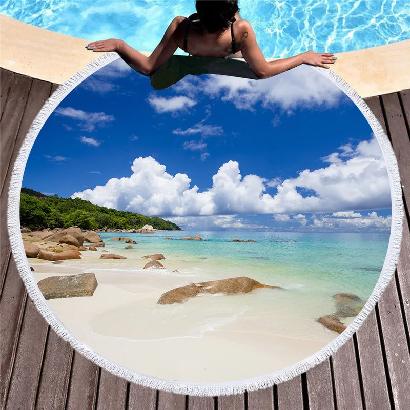 23 Styles Island Scenery Beach Towel for Women Vacation Travel Sunny Sky White Clouds Soft Swimming Yoga Mat |
