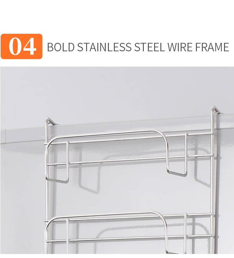 ORZ Fridge Organizer Stainless Steel Kitchen Storage Rack Fridge Side Shelf Storage Hooks Kitchen Accessories Organizer Holder