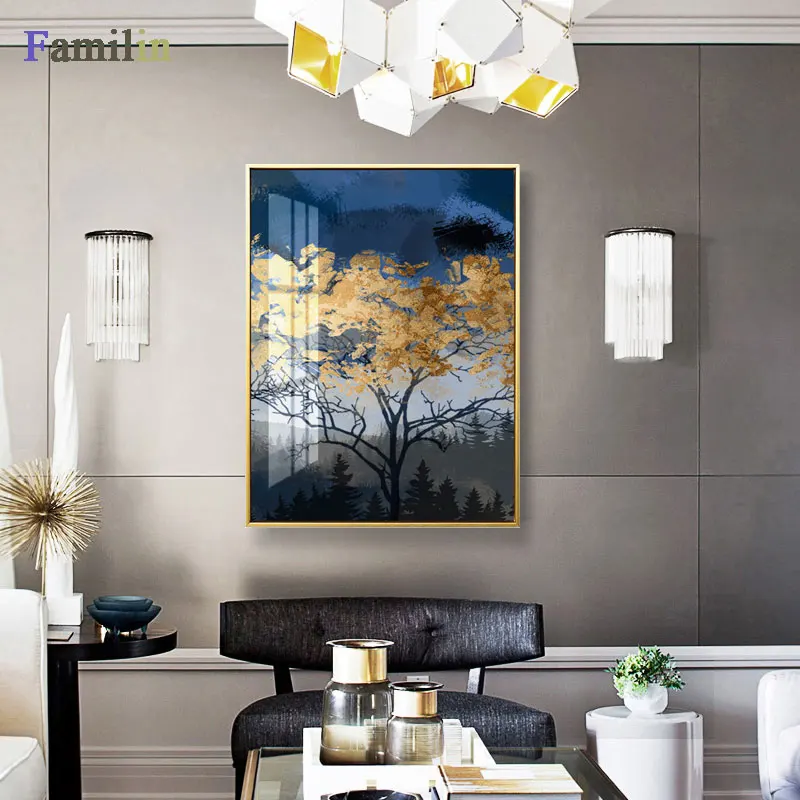 Abstract Green Forest Gold Lucky Tree Canvas Art Plant Poster HD Painting On The Wall For Living Room Fashion Cuadros Decoracion | Дом и сад