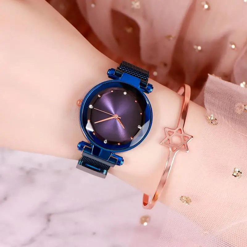 Роскошные отражающие женские часы Звездное небо магнитные наручные