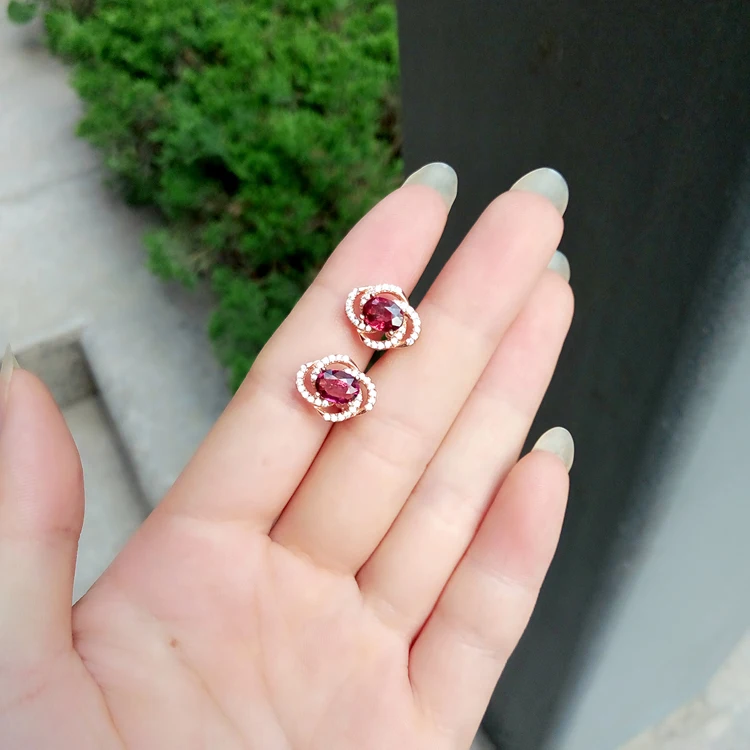 

925 Silver natuarl Garnet Stud Earrings earings fashion jewelry silver 925 jewelry