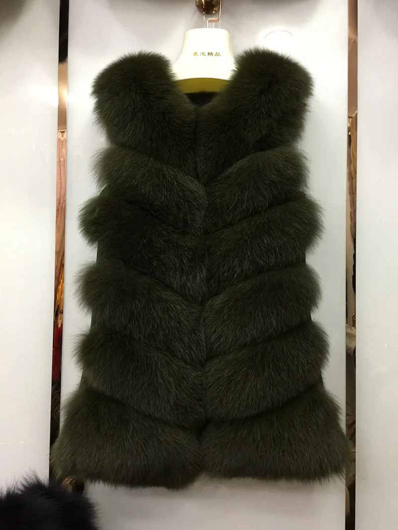 Khaki Green Jancoco Max, новинка, Длинный жилет из натурального Лисьего меха, Осень-зима, теплый, 6 рядов, жилет, женский, Повседневный, мягкий, жилет, высокое качество, S7167 - Цвет: Khaki Green
