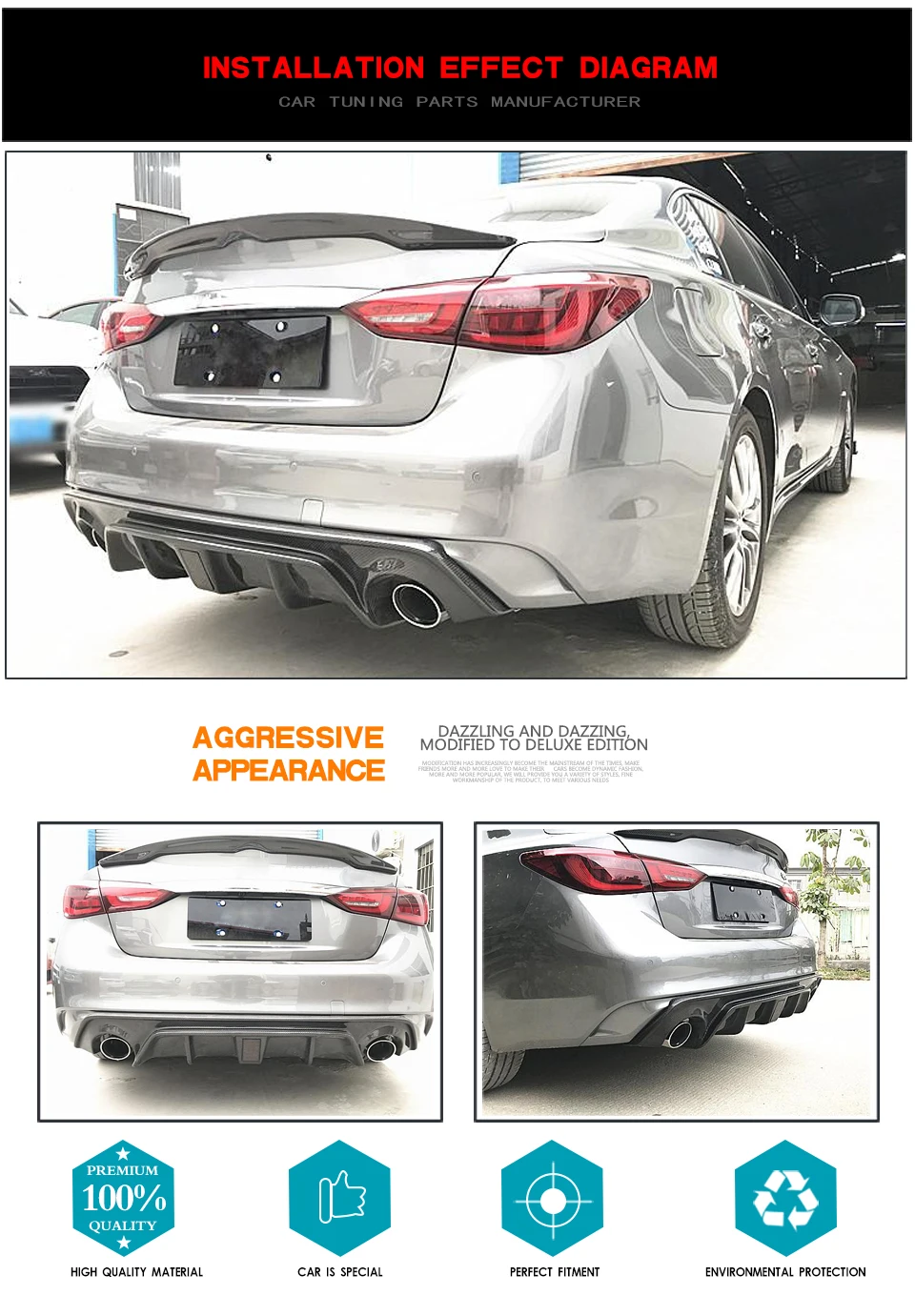 Автомобильные аксессуары из углеродного волокна для infiniti Q50 Седан 4 двери Стандартный и спорта задний бампер для губ автомобильные Ароматические диффузоры