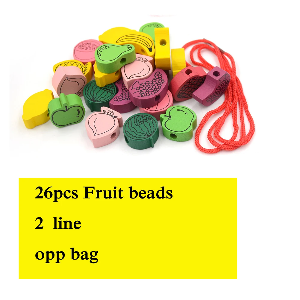 26pcs fruit opp bag 26 шт./лот, деревянные игрушки, Мультяшные животные, фрукты, бусины, нанизывающий нарезной Бисер для игр, обучающая игрушка для малышей, детей, WYQ - Цвет: 26pcs fruit opp bag