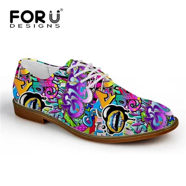 FORUDESIGNS/модные мужские повседневные кожаные туфли с рисунком граффити; дышащие мужские туфли на плоской подошве со шнуровкой; высококачественные мужские туфли-оксфорды - Цвет: C4376CE