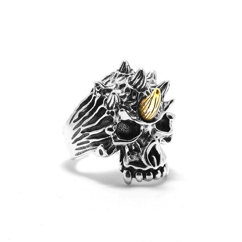 Мужское кольцо с черепом из чистого серебра 925 пробы дьяволом Warcraft модное широким
