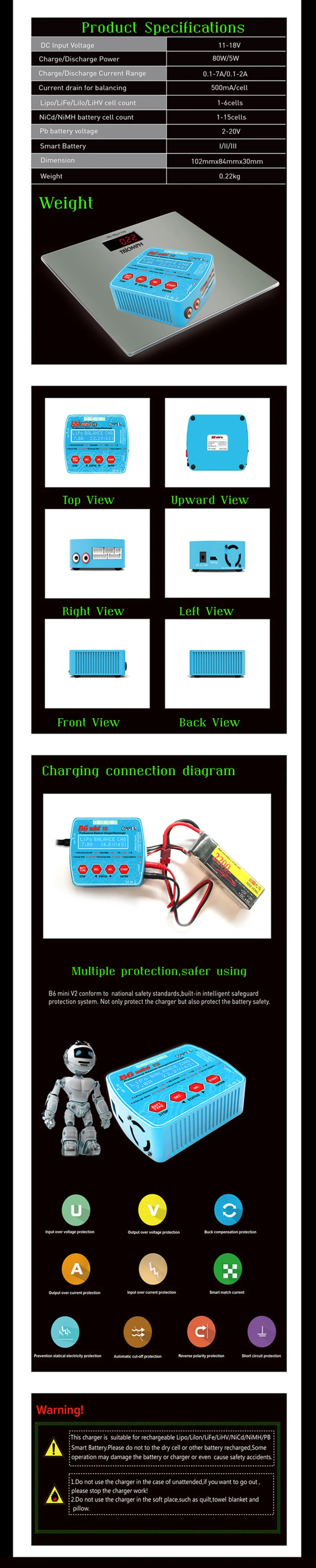 HTRC iMax B6 мини V2 80 Вт цифровой RC батарея баланс зарядное устройство PB Lipo Lihv LiIon LiFe NiCd NiMH умный аккумулятор Dis зарядное устройство