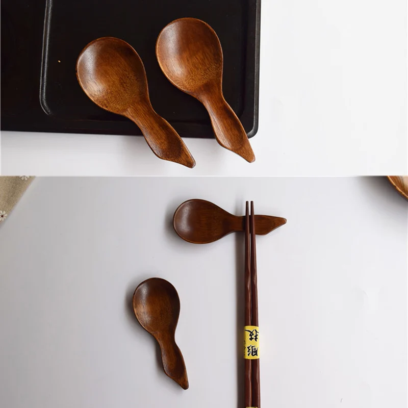 

2 Pieces Mini Gourd Shaped Spoon Creative Wooden spoon Tea Spoon With Chopsticks Rack Function Kids Cute Tableware