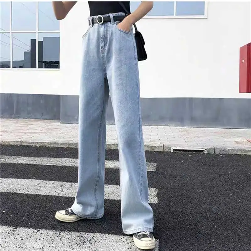 Summer new blue jeans 2019 Hong Kong wide leg pants women's retro high waist drop women loose drag straight trousers | Женская