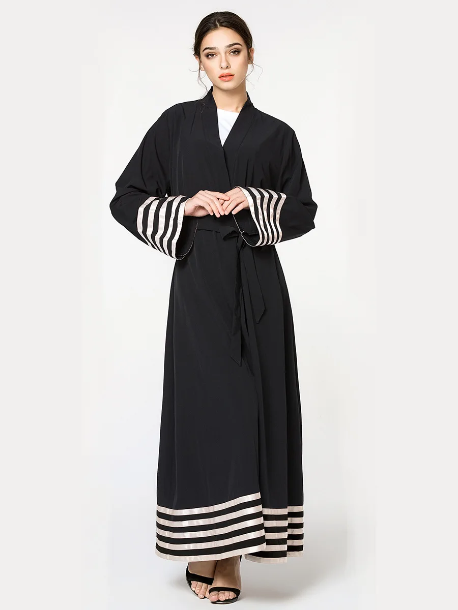 2018 полиэстер мусульманская одежда для Дубай abaya Арабская кардиган в полоску