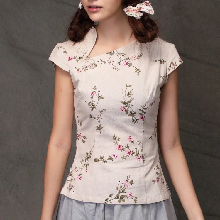 Shanghai Story китайский стиль Топ Традиционный Чонсам хлопковый топ льняная блузка |