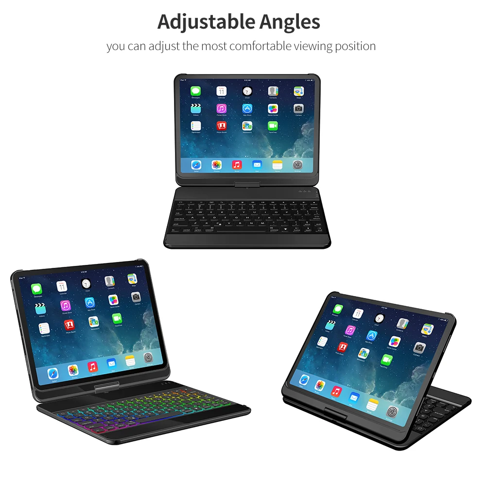Чехол для ipad pro 11 дюймов с беспроводной Bluetooth-клавиатурой вращающаяся на 360