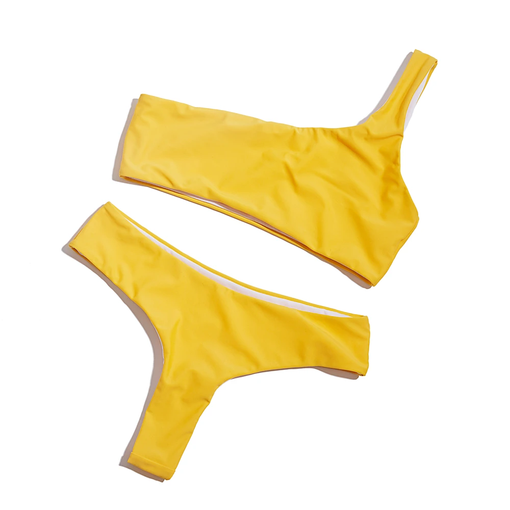 

COSPOT Swimsuit Female Swimwear Women Bikini 2019 Bathing Suit Women Solid One Shoulder Bikini Woman Swimsuit Swimwear Swim Suit