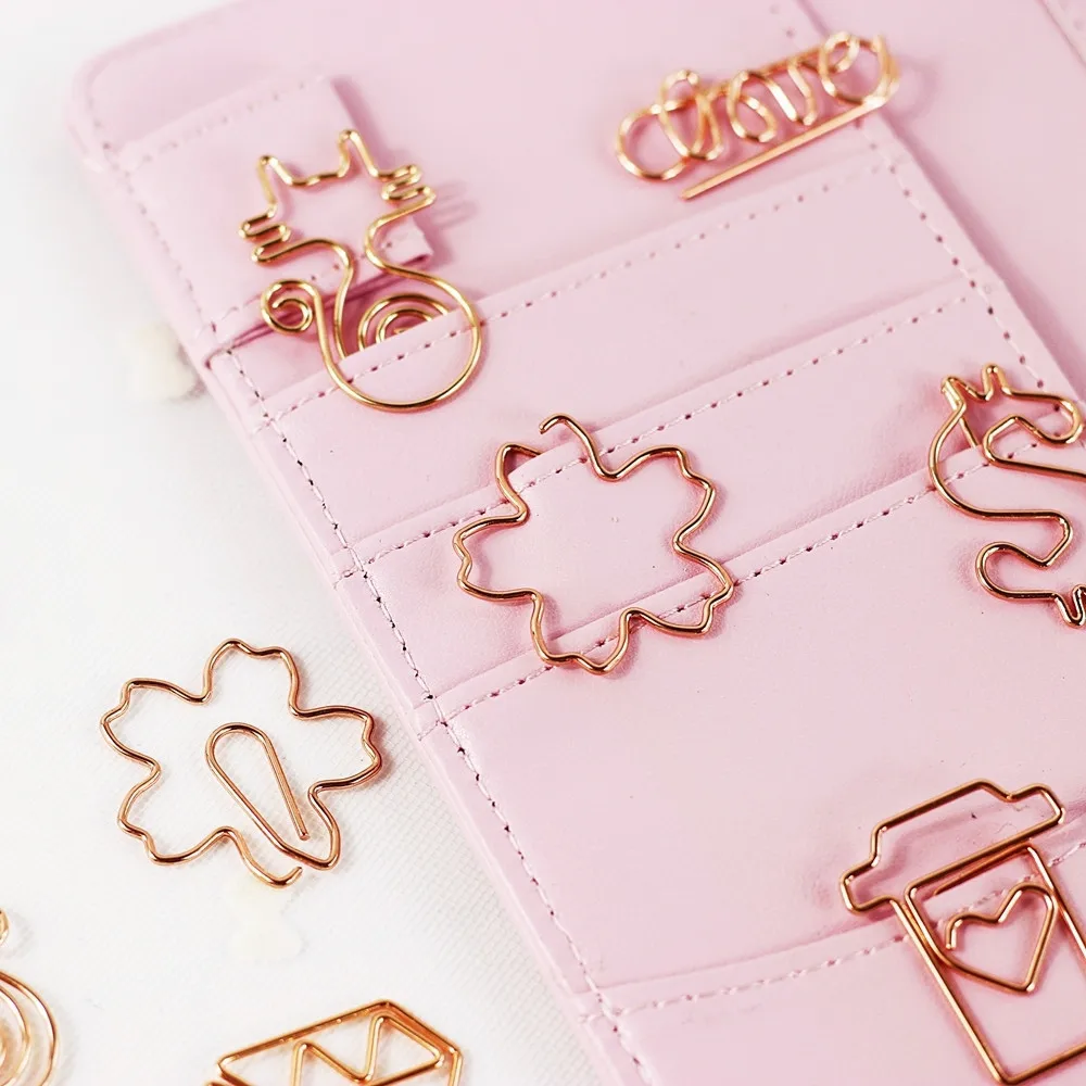 

Kawaii Rose Gold Paper Clips Metal Clear Binder Clips Bookmark Cat Planet Diamond Tickets Paper Clip School Office Stationery