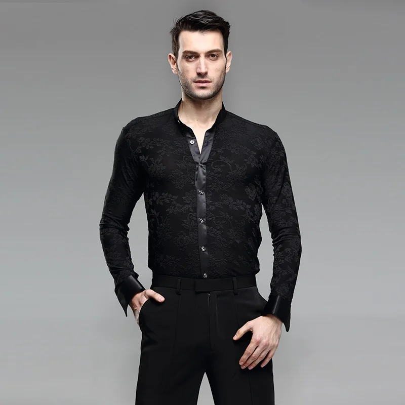 Мужские рубашки для латинских танцев Мужская одежда бальных костюмы сцены