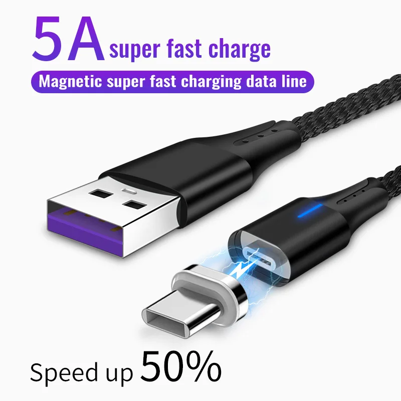 Магнитный Кабель с разъемом usb type-C для быстрой зарядки huawei P20 Lite P30 Pro, кабель USB C для samsung Xiaomi, 5A