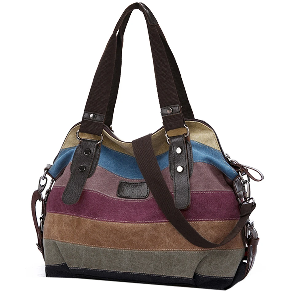 Coofit Multicolor Stripe Leisure Canvas Crossbody Bags Womens High Quality Tote Handbag Casual Popular Shopping Bag For Girls | Багаж и