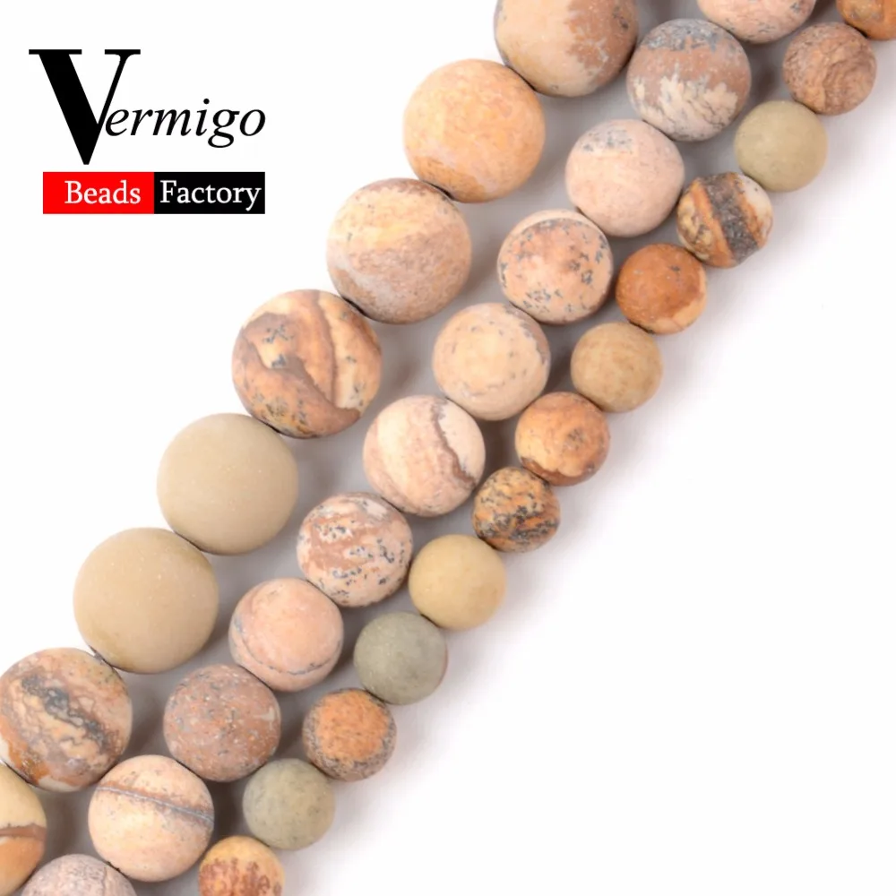 

Dull Polished Picture Jaspers Stone Beads Natural Stone Matte Round Beads For Needlework Making Diy Bracelet Accessories Pearl