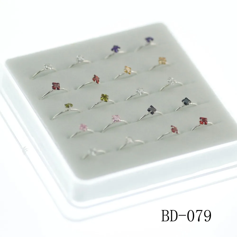 Кольца для носа из серебра 925 пробы с квадратным цирконием 20 шт.|nose ring|ring nose ringsilver