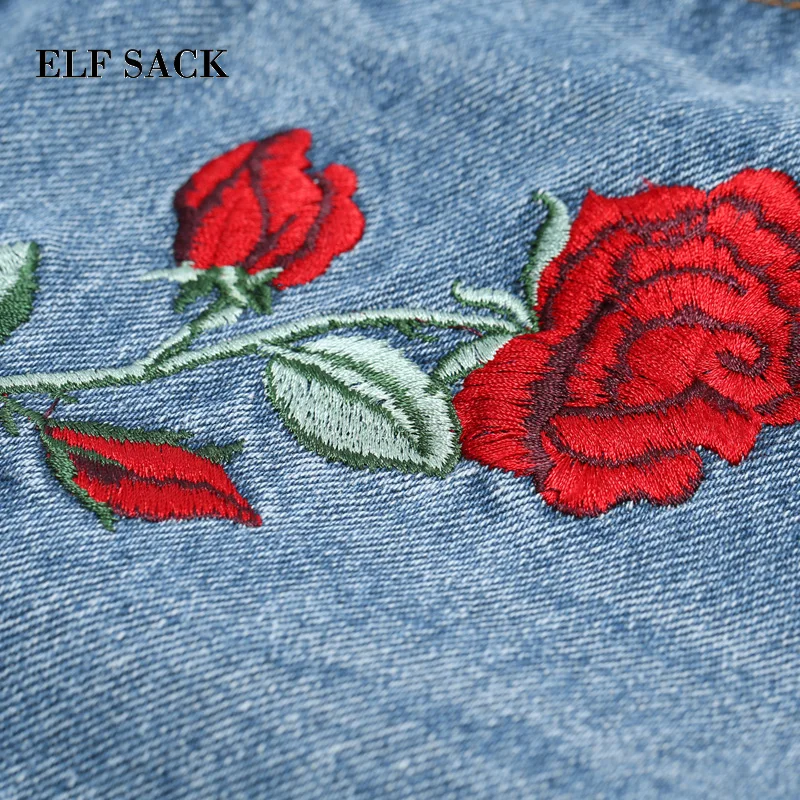 ELFSACK повседневные женские джинсы из хлопка стильные брюки с вышивкой и дырками