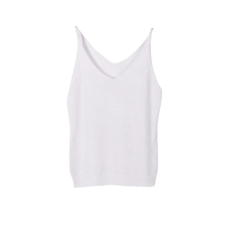 Белый Сексуальная Женская мода лето Icecream Camisole брюзер кроп Топ Блестящий вязаный жилет Топ с v-образным вырезом блузка повседневная майка Топы TT - Цвет: Белый
