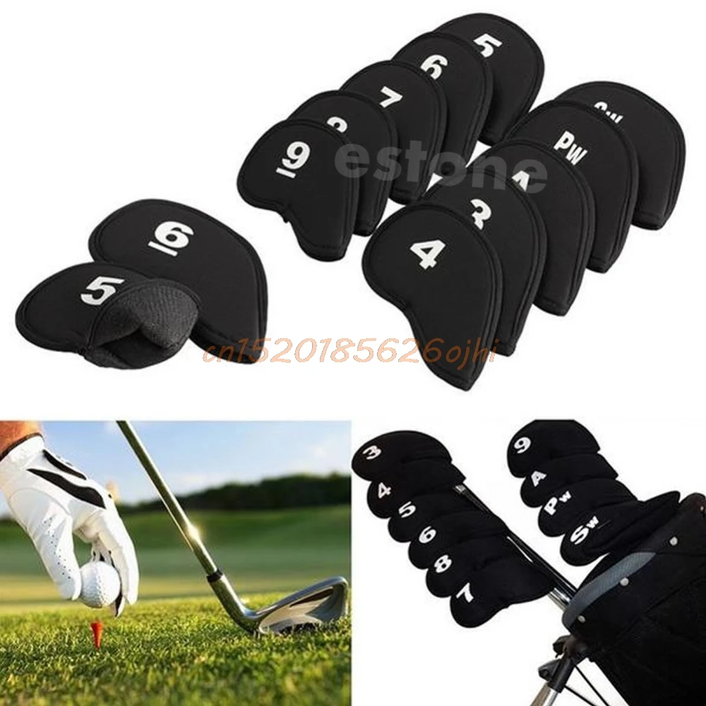 

10pcs Black Golf Head Cover Club Iron Putter Head Protector Set Neoprene