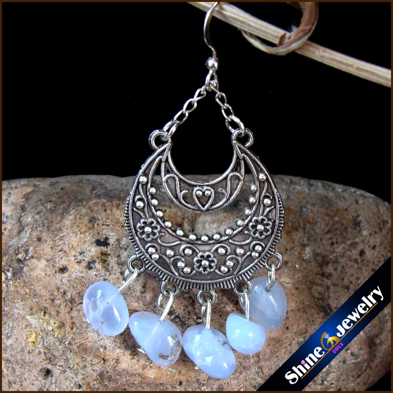 Винтажные тибетские стильные модные украшения серьги для женщин с натуральным