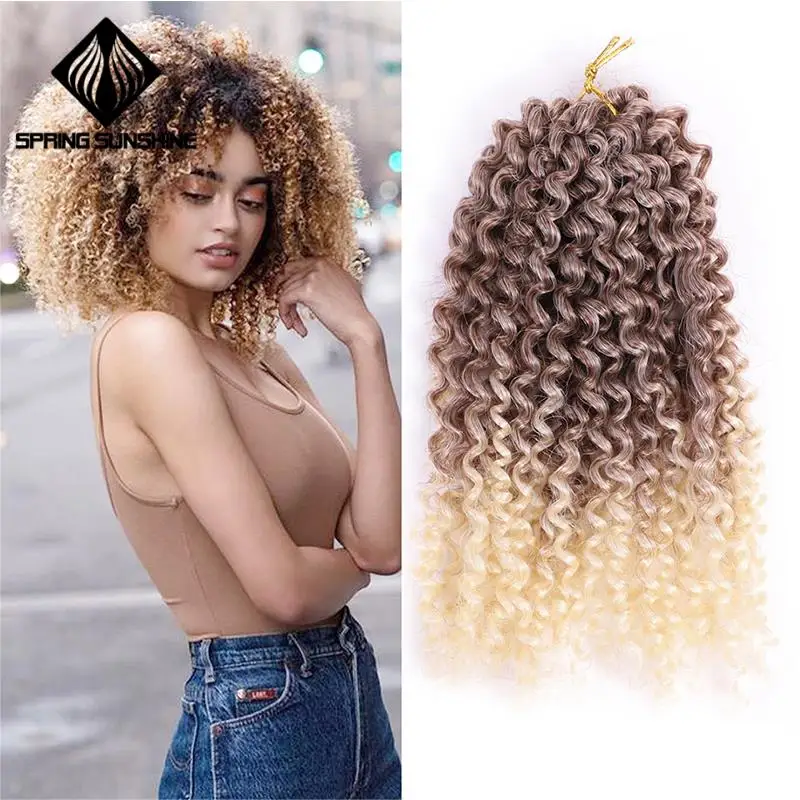 Весеннее солнце 8 дюймов 1 шт. 30 г кудрявые вьющиеся марли косы Ombre волосы крючком синтетические плетеные плетение волос для женщин