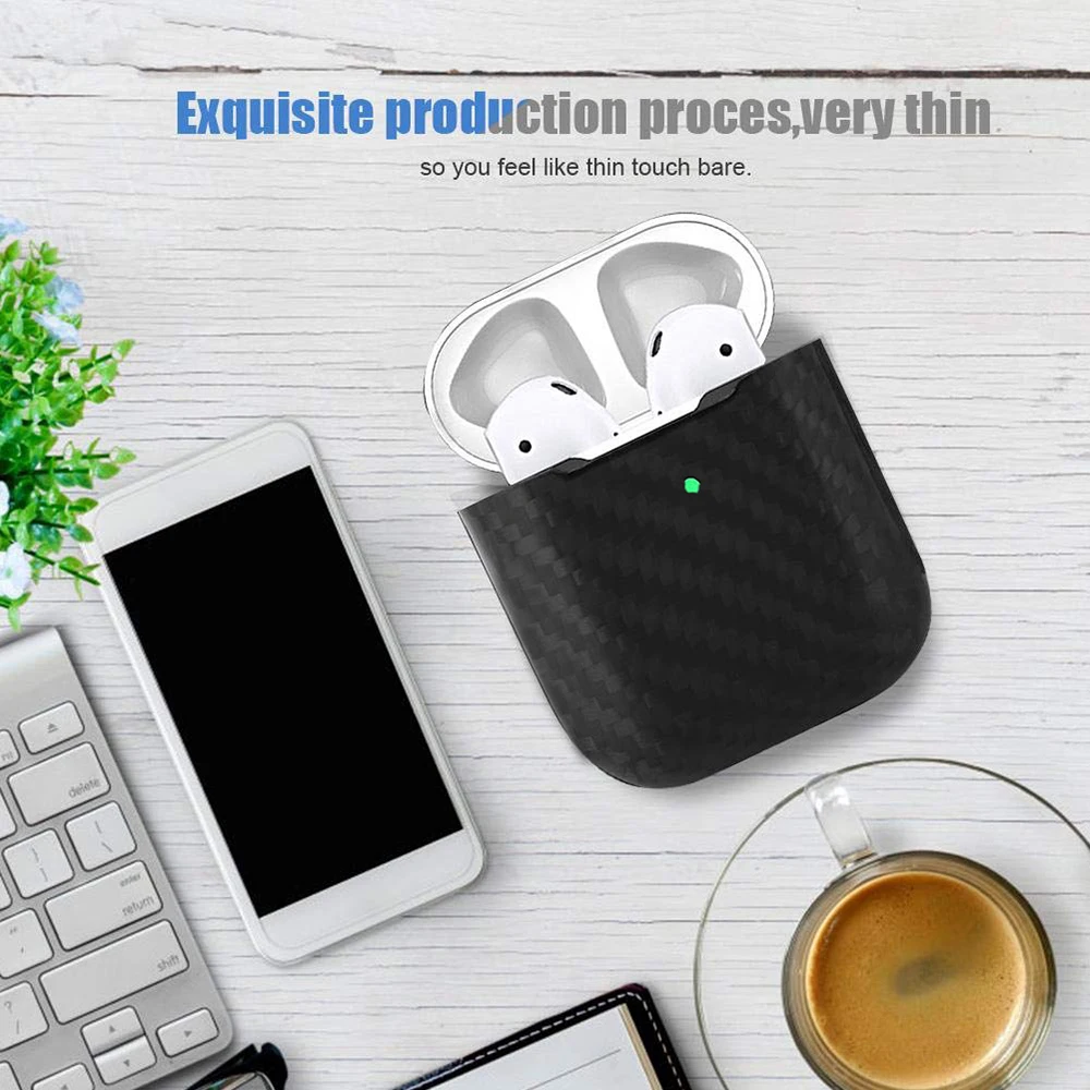 

Real Carbon Fiber Case Headset Accessories Set Compatible for Airpods 2 Ultralight Sturdy Shockproof Portable Protective Cover