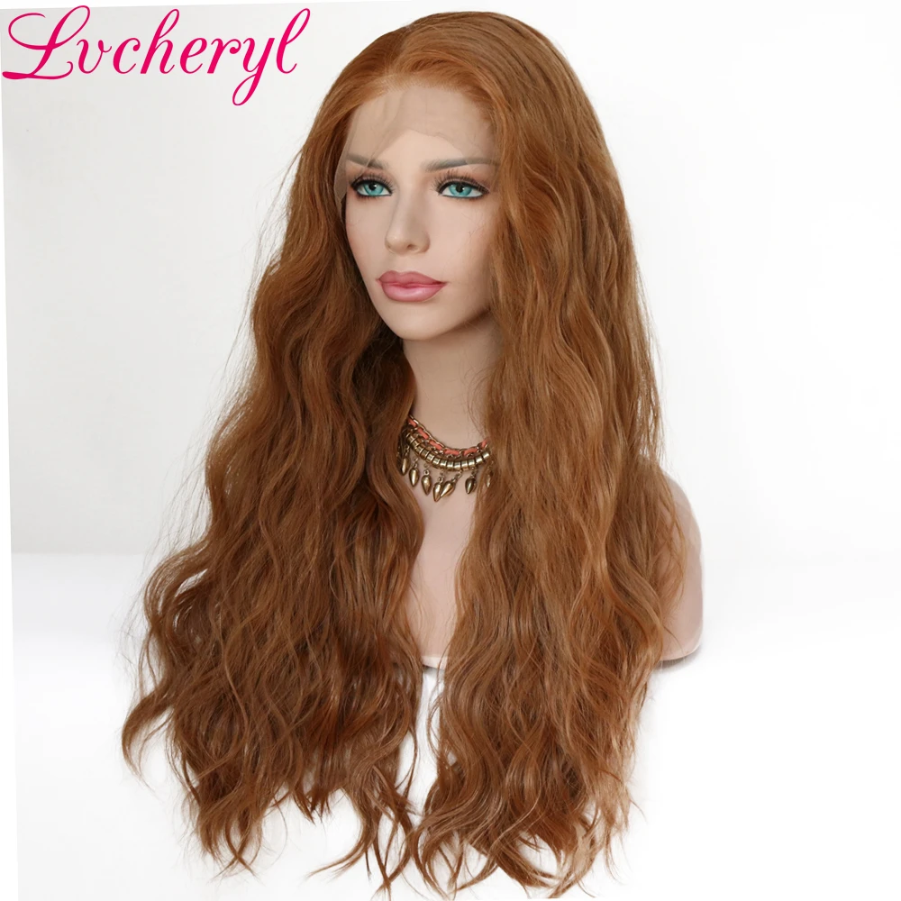 Lvcheryl 13x6 синтетический парик на кружеве каштановый коричневый натуральный волнистый Futura волоконные волосы парики термостойкие синтетические парики