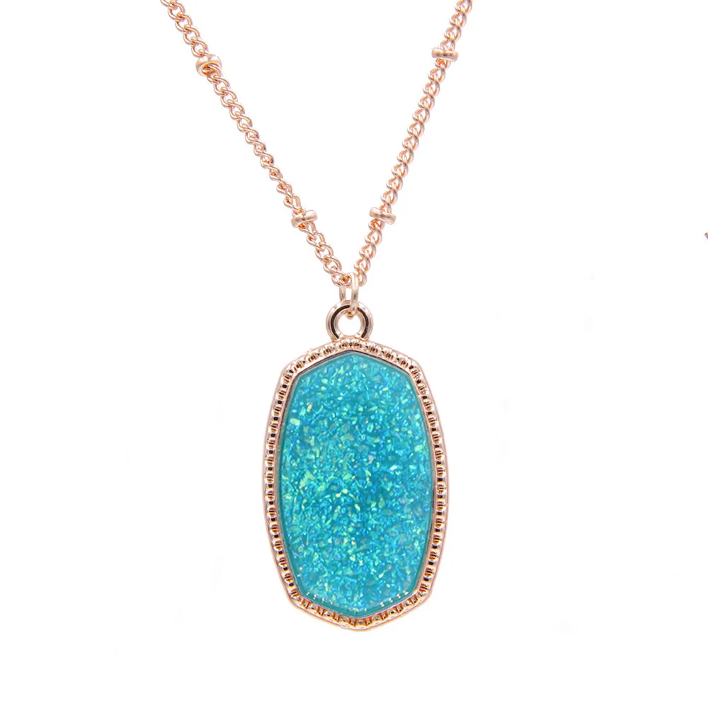 YJX030 розовая, золотая, овальная, Переливающаяся Druzy Подвеска Ожерелье шикарные ювелирные изделия из бутика - Окраска металла: Teal 1