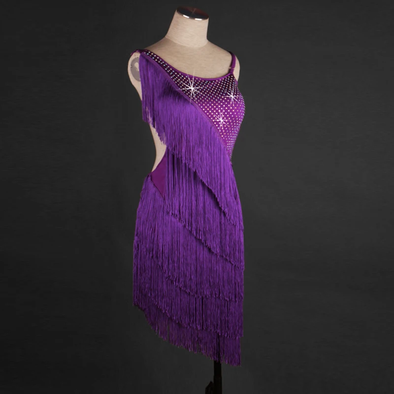 Фиолетовое платье для латиноамериканских танцев с бахромой женское Одежда