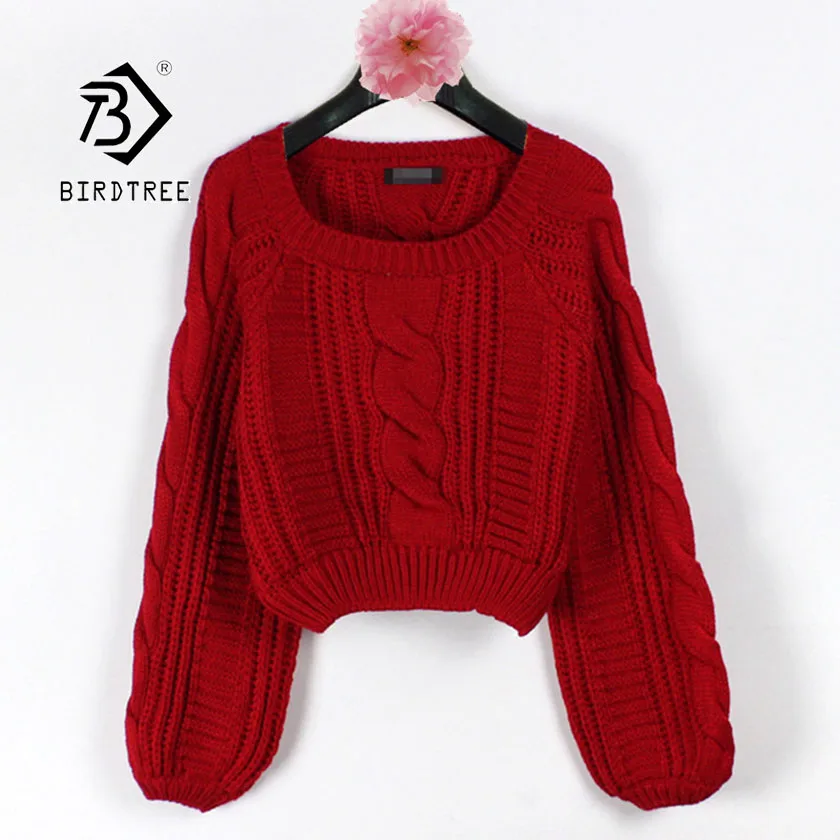 2019 Autumn New Women's Knitting Pullovers Sweater Candy Color Twist Lantern Sleeve O-neck Short Casual Fashion Tops T97620D | Женская