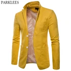 Пиджак Мужской приталенный, модный хлопково-льняной Блейзер, Легкий Повседневный однотонный, для вечерние НКИ, свадьбы