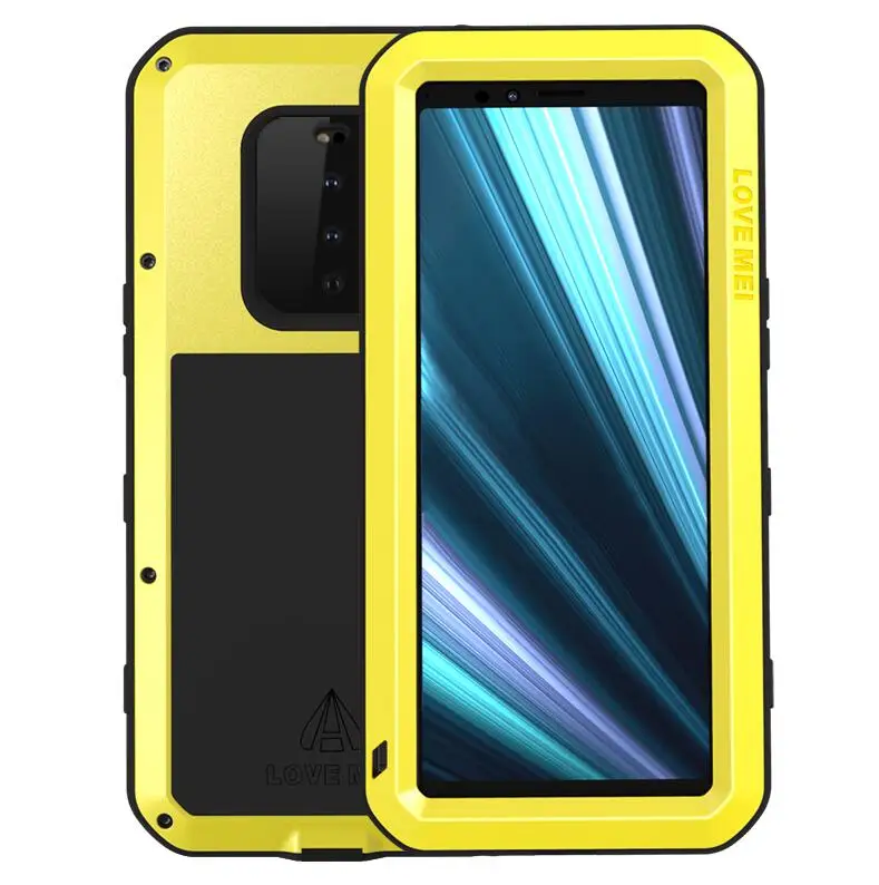 Love Mei металлический чехол для sony Xperia 1 10 Plus XZ3 XZ2 Compact Armor противоударный чехол для телефона полный корпус анти-осенний чехол прочный Чехол - Цвет: Цвет: желтый