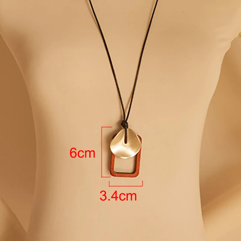 BOEYCJR винтажное открытое квадратное ожерелье с подвеской из дерева и сплава