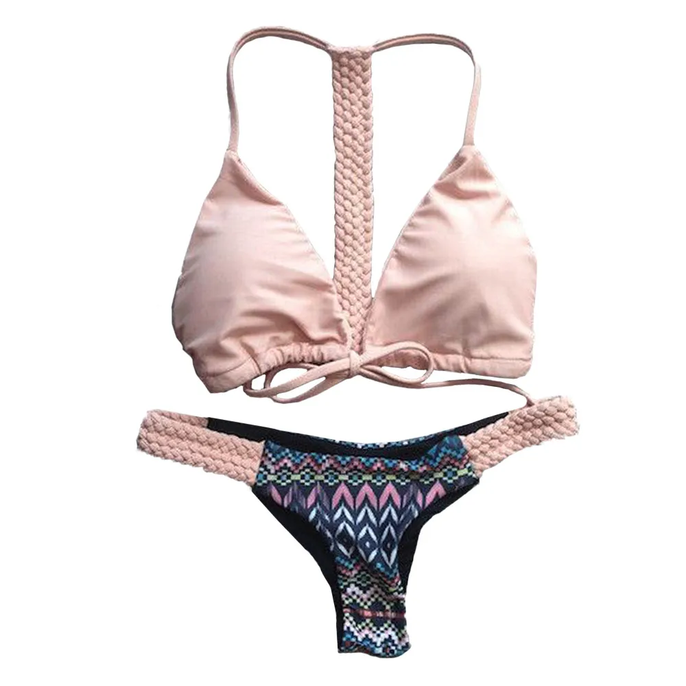 Женский купальник-бикини SAGACE бежевое бикини с тропическим принтом пуш-ап