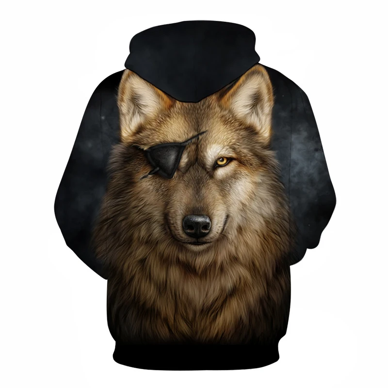 

One Eyed Wolf Hoodies 3D Men Sweatshirts Cool Pullover Fashion Tracksuits Autumn Winter Male Outwear Boy Jackets Animal Hoodie
