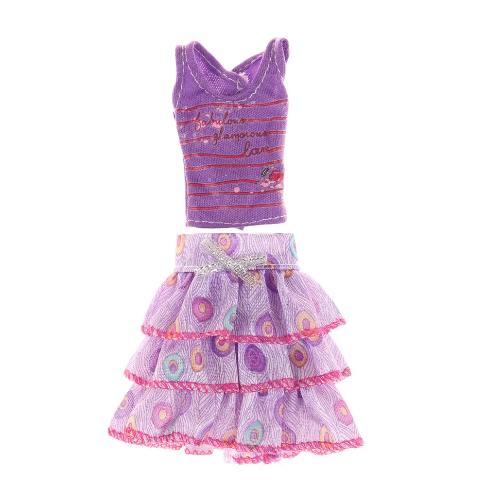 2 шт./компл. платье для куклы Барби футболка с коротким рукавом и принтом в виде