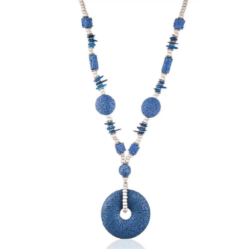Красивая женщина Ожерелья для мужчин Jewelry основа для кулонов и ожерелья вулканического камня ожерелье Mujer колье-ошейник женские длинные Цепочки и ожерелья - Окраска металла: dark blue